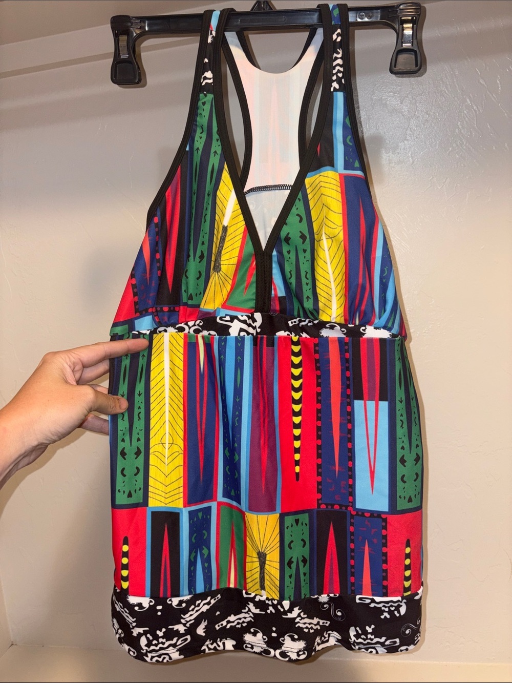 Women’s Multicolor Patterned Swim Tank with V-Neck